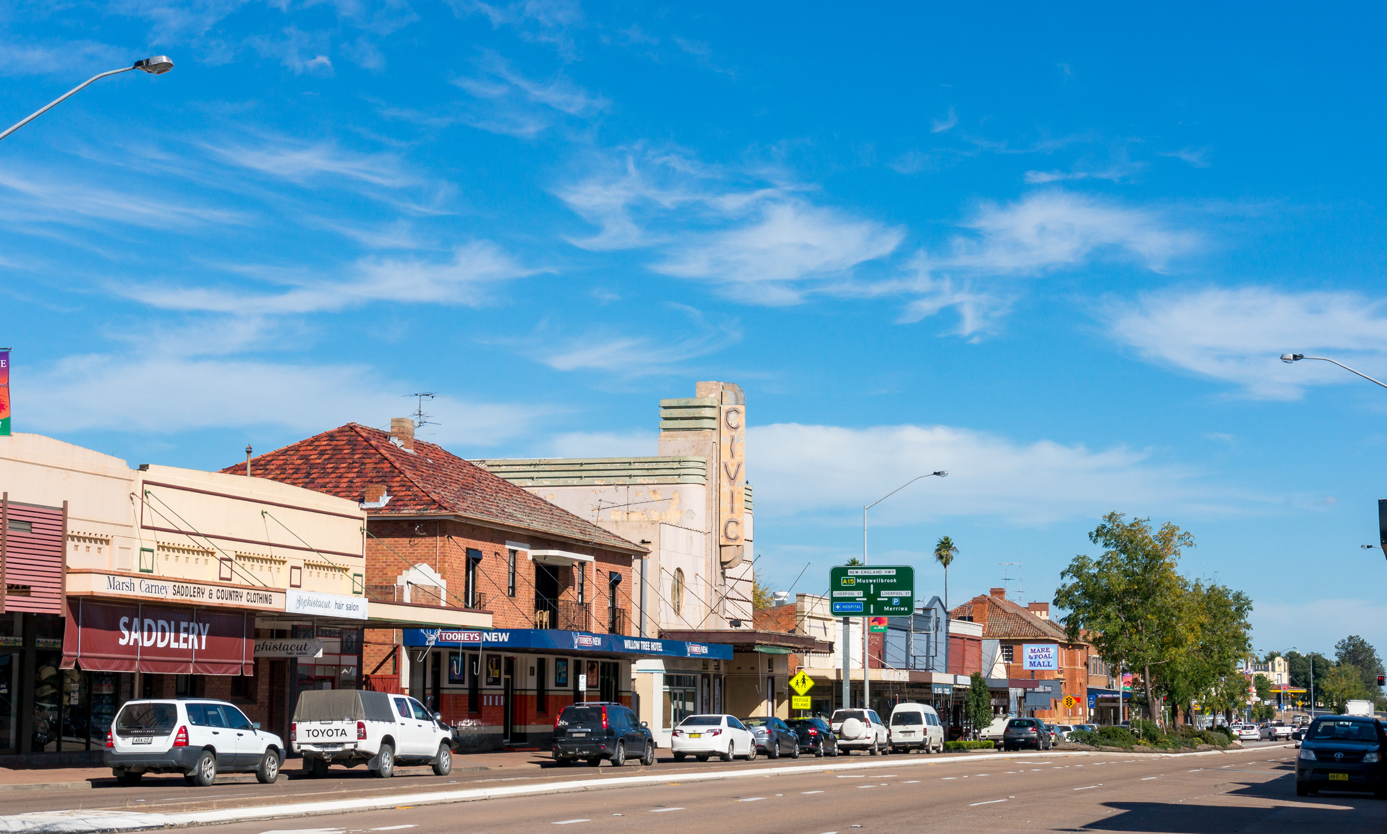 Main street of Scone, NSW located in the Upper Hunter region.